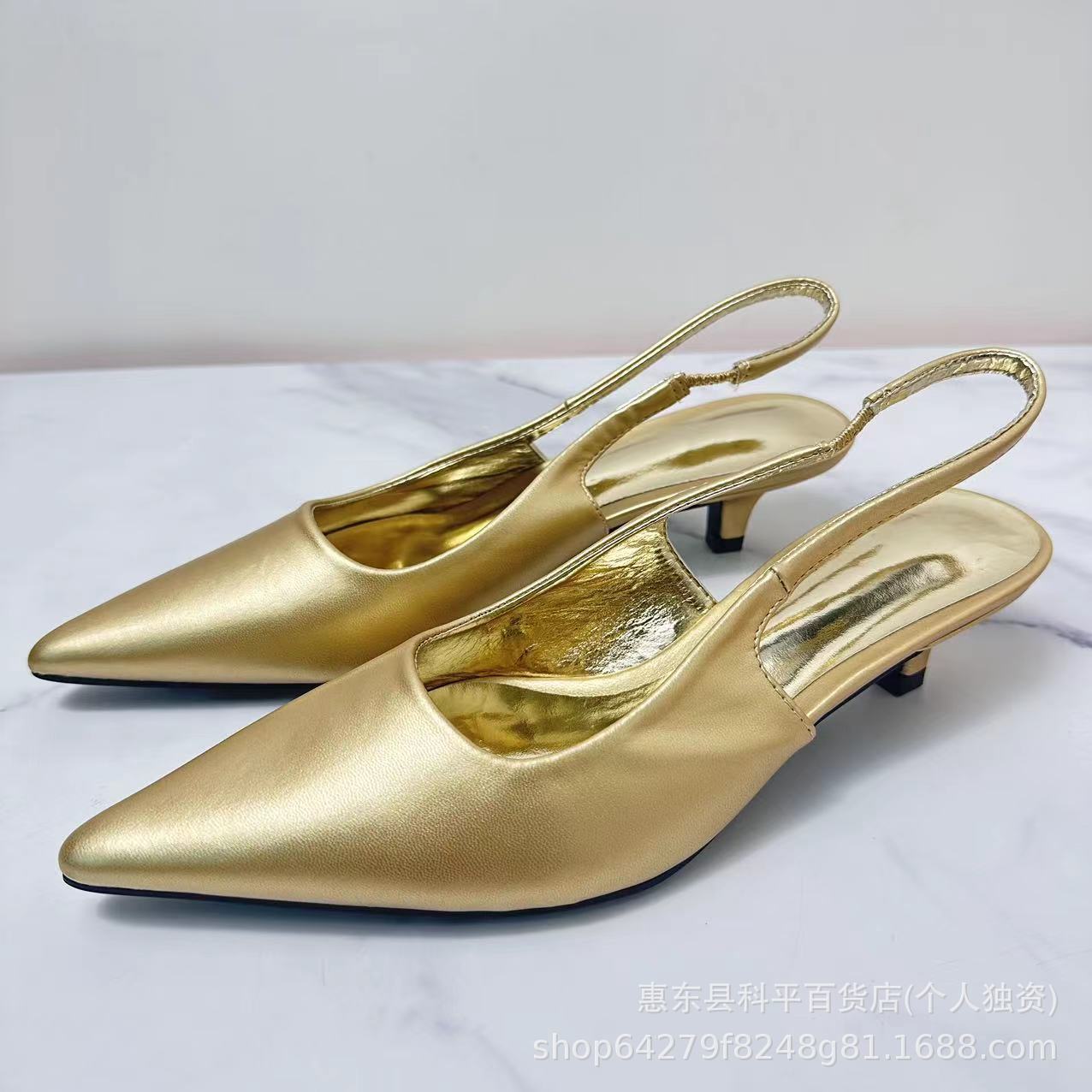 ANTMVS  Za  New TRF Women's Shoes Gold Metal High Heels Back Strap Pointed Toe Shoes Kitten Heel Sandals Women