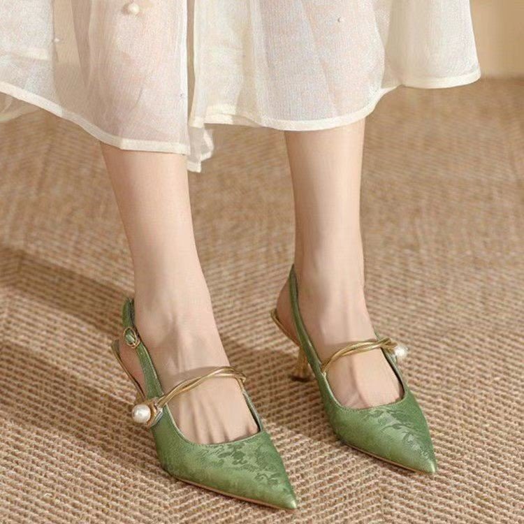 ANTMVS  Style Every Night High Heel Retro Pointed Toe Pumps Women's Shoes  Popular Summer New Chinese Style Beautiful Closed Toe Sandals