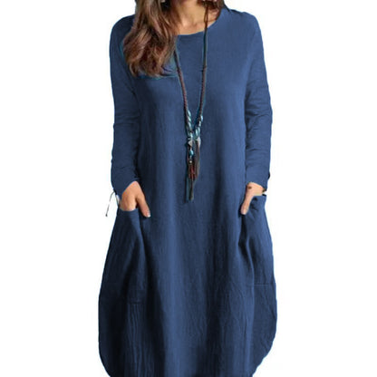 ANTMVS  2022 Spring/Summer European and American  Independent Station EBay Cotton Linen Loose Casual Solid Color Pocket Dress Women