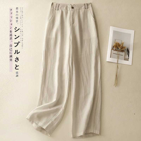 Antmvs Real Shot Linen Wide-Leg Pants Female  Summer High Waist Slimming Thin Natural Linen Loose Straight Pants