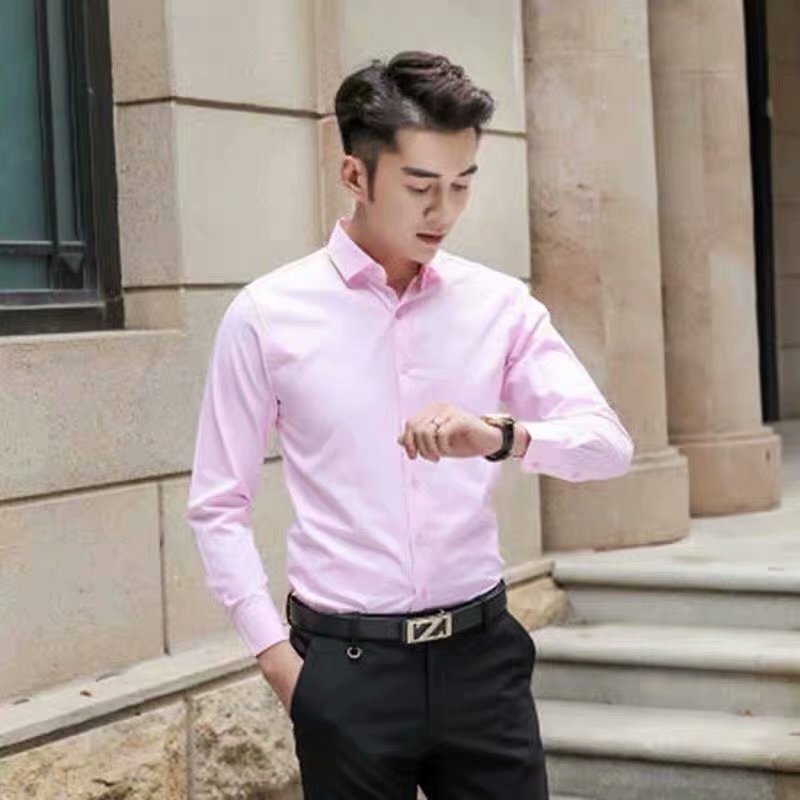 ANTMVS Spring and Autumn Long-Sleeved White Shirt Men's Korean Slim Fit Shirt Professional Shirt Business Formal Wear Work Clothes Wedding Dress