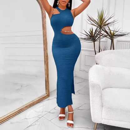 ANTMVS 2025 AC297 drape age-reducing dress, sexy hip skirt, personalized design, sleeveless split-ended medium and long dress, female  style