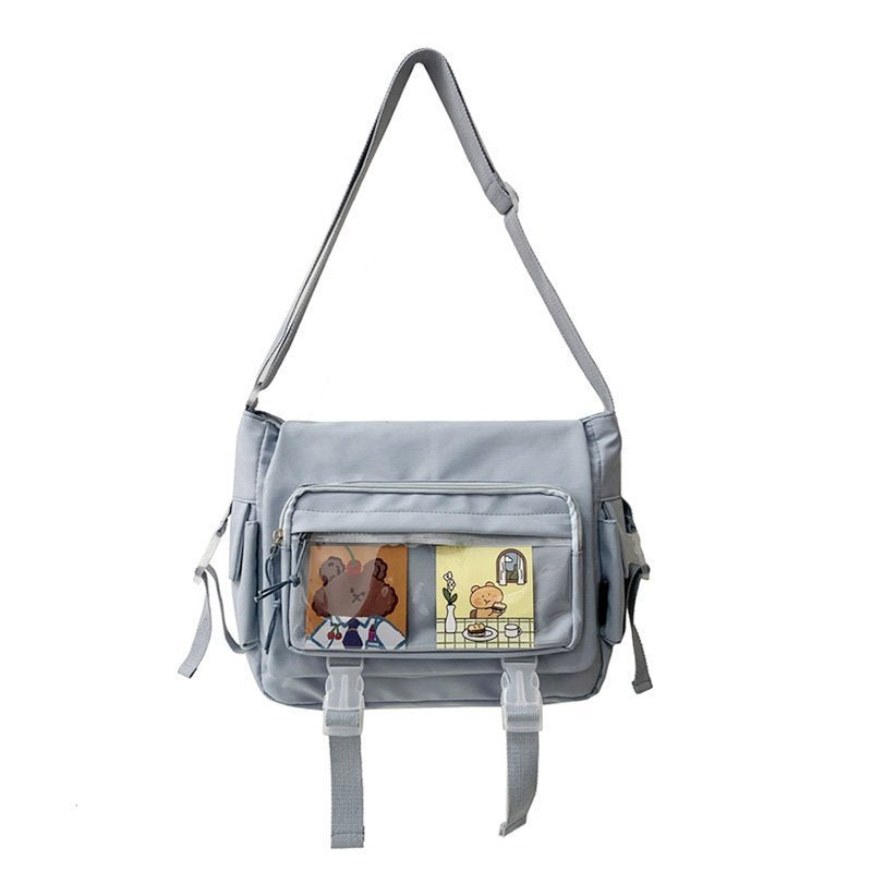 ANRMVS South Korea Ins Large Capacity Student Class Bag Transparent Cartoon Backpack Japanese Harajuku Vintage Style Girl One-Shoulder Crossbody Bag