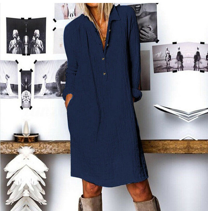 ANTMVS Wish New Spring, Summer, Autumn European and American Women's Clothing  EBay Women's Solid Color Cotton Linen Long Sleeve Dress