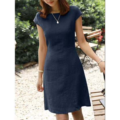 ANTMVS  Spring  Independent Station  Cross-Border Foreign Trade Back Large V Zipped round Neck Solid Color Short Sleeve Dress