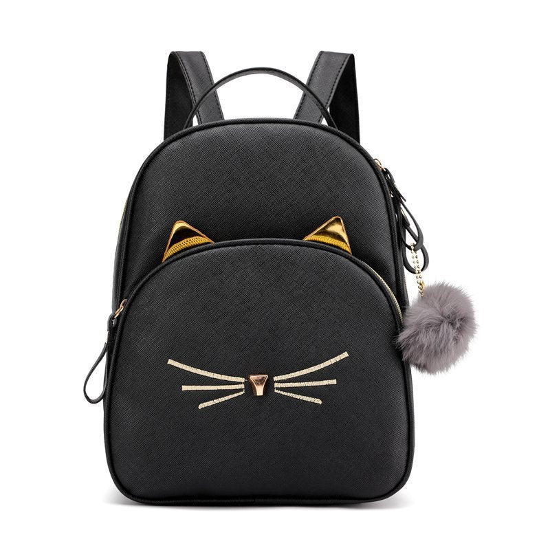 Cartoon Cat Backpack New Fashion Japanese and Korean Pu Simple Cute Casual Women's Bag Fashion Fur Ball Backpack