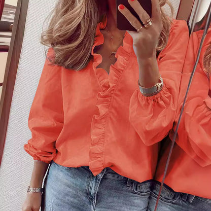 ANTMVS Wish  EBay Spring and Summer European and American New Long Sleeve Ruffle Blouse Women's Shirt