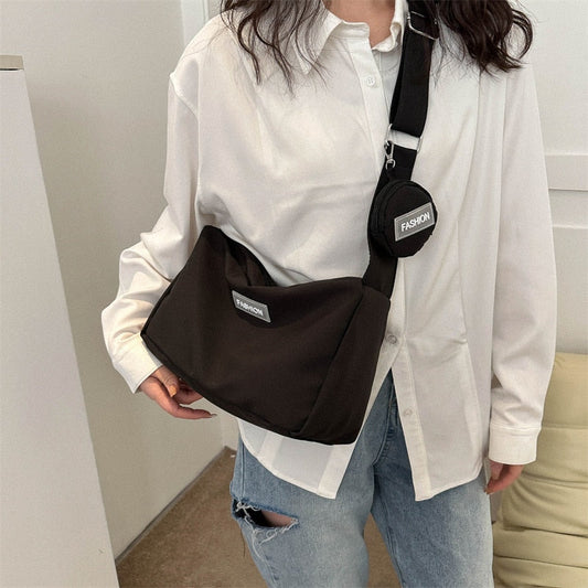 Antmvs Antmvs INS Simple Campus Canvas Bag  Spring New High Capacity Bag Women's Bag Fashion Girl Single Shoulder Crossbody Bags for Women