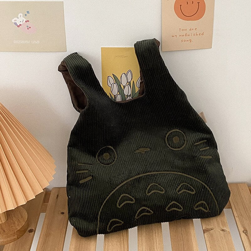 Antmvs Antmvs Cartoon Totoro Embroidery Lamb Fabric Handbag for Women Girls Japan INS Shoulder Bag Tote Bag Soft Fur Shopper Bag Dropshipping