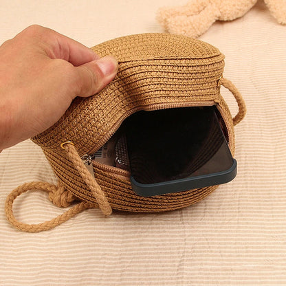 Antmvs Antmvs - Round Straw Bag Women Woven Beach Crossbody Bag for Ladies Cute Shoulder Rattan Handmade Knitted Candy Color Small Handbag