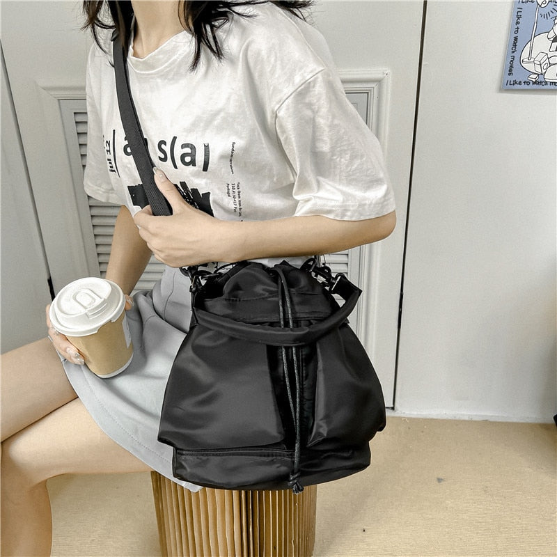 Antmvs Antmvs Fashion Women Handbags Waterproof Nylon Shoulder Bags Large Capacity Crossbody Bags for Women Portable Drawstring Bucket Bag