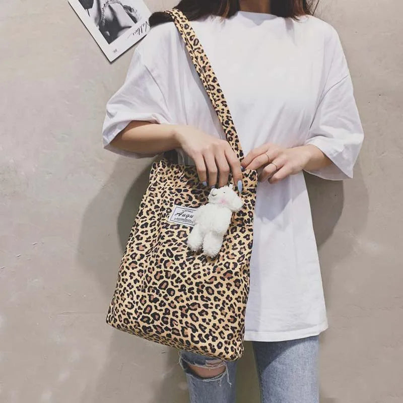 Antmvs Antmvs - Korean Style Chic Casual Tote Bag Leopard High-Capacity Shoulder Bag Ladies Canvas Bag New Shopping Bag Student Print Handbag