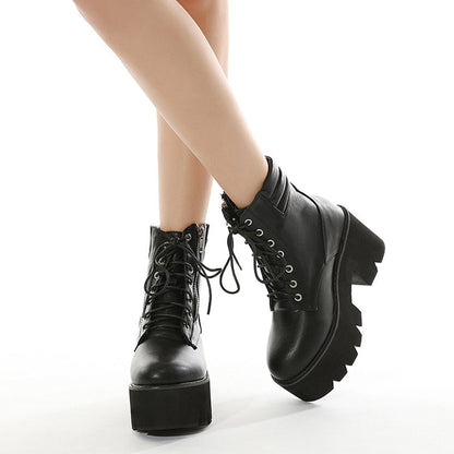 antmvs  Short Boots Women's Thick Bottom Round Head Chain Motorcycle Boots Waterproof Platform Nightclub Zipper Strip Motorcycle Boots