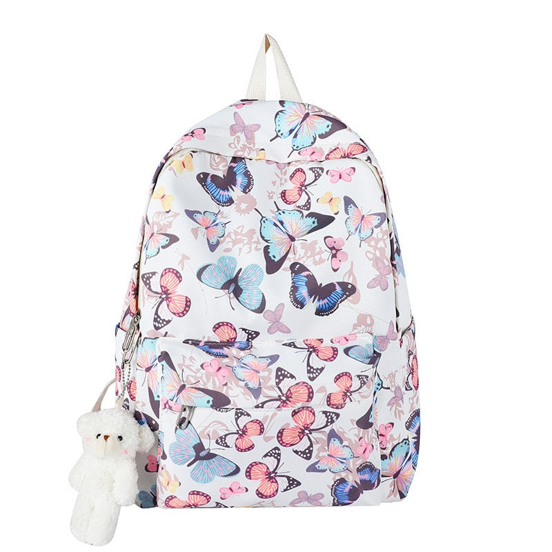 Antmvs Antmvs  Butterfly Pattern Korean Version University Student Backpack Girls' Nylon Bag Without Pendant Short Distance Travel Bag Portable