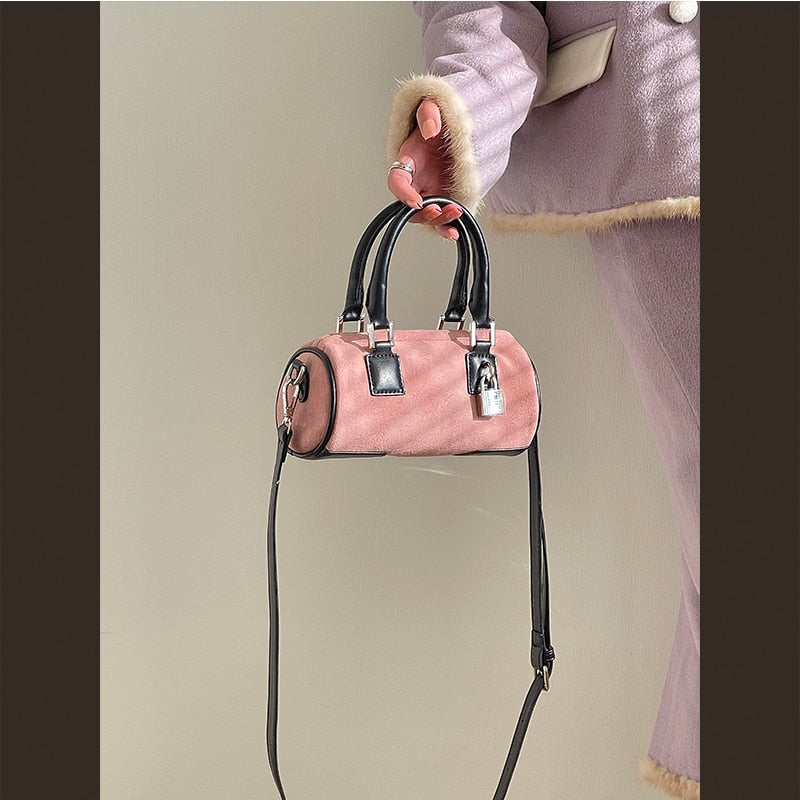 Antmvs Graduation Gift Fashion Women's Lock Cylinder Shoulder Bag Matte Leather Female Pillow Crossbody Bags Cute Pink Ladies Small Clutch Handbags