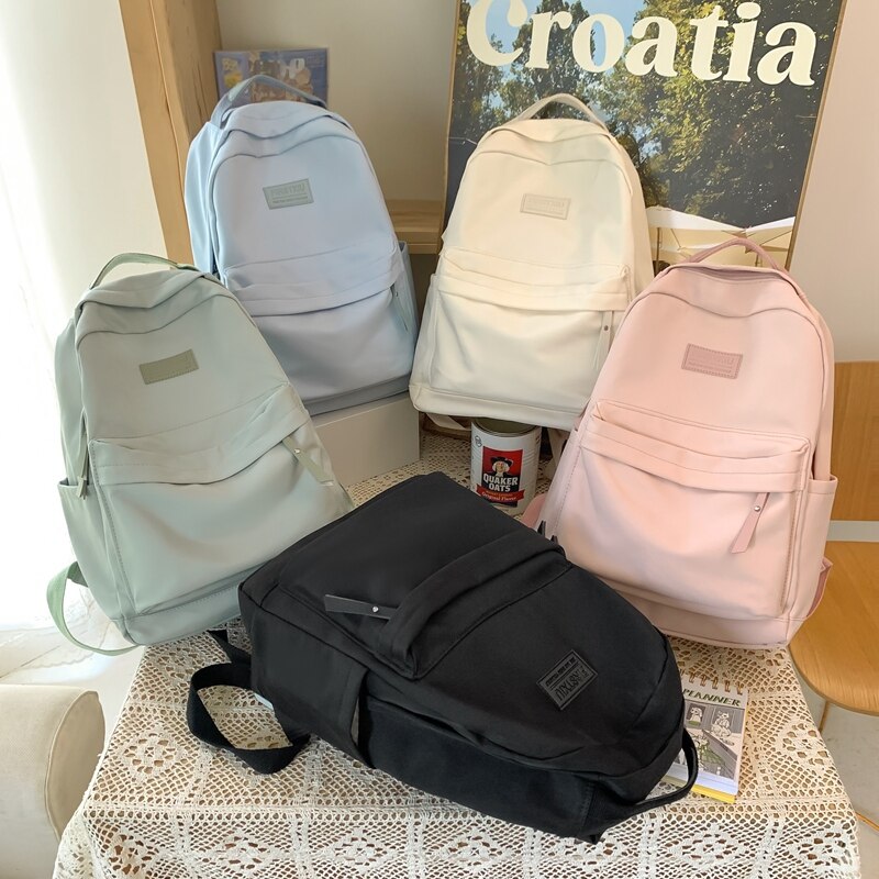 Antmvs Antmvs  Fashion Nylon Anti-Theft Backpack Fashion Women Backpack Pure Color Cute School Bag for Teenage Girls Travel Shoulder Backbag