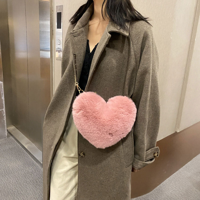 Antmvs Antmvs Fashion Women's Heart Shaped Handbags Cute Kawaii Fur Crossbody Bags Wallet Purse Fluffy Chain Strap Shoulder Bag Lady Handbags