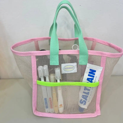 Antmvs Antmvs - Ins Pink Green Contrast Beach Bag Children's Toy Mesh Portable Storage Bag Outdoor Travel Swimming Toiletry Storage Bag