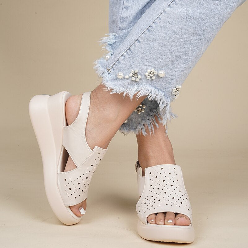 Antmvs Sandals for Women Summer Wedge Heel Thick Round Toe Fish Mouth Platform Lady Sandals Fashion Cozy Leisure Puls Female Shoes