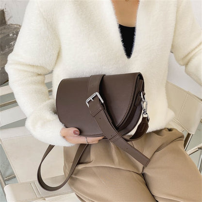 Antmvs Antmvs  Retro Solid Color Saddle Bag High Quality Leather Shoulder Bags for Women  New Simple Ladies Crossbody Bag Designer Handbags