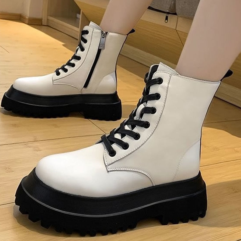 Antmvs New Women Boots Zipper No Slip Fashion  Mid Calf Boots Woman Casual Sports Shoes Female Winter Platform Heel Ladies Shoes