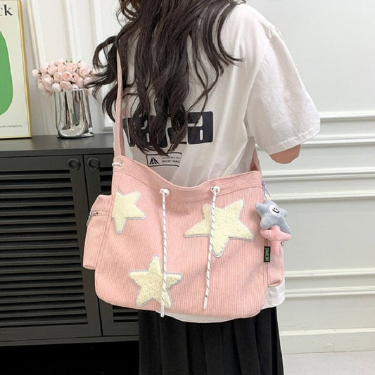 Antmvs Antmvs  Japanese Cute Girl Corduroy Pentagram Tote Bag Versatile Crossbody Bag Shoulder Bag Women's Bag Handbag