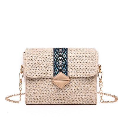 Antmvs Antmvs Stylish Straw Braid Chain Crossbody Bags For Women Woven Design Ladies Purses and Handbags Female Trendy Shoulder Bag Beach Tote