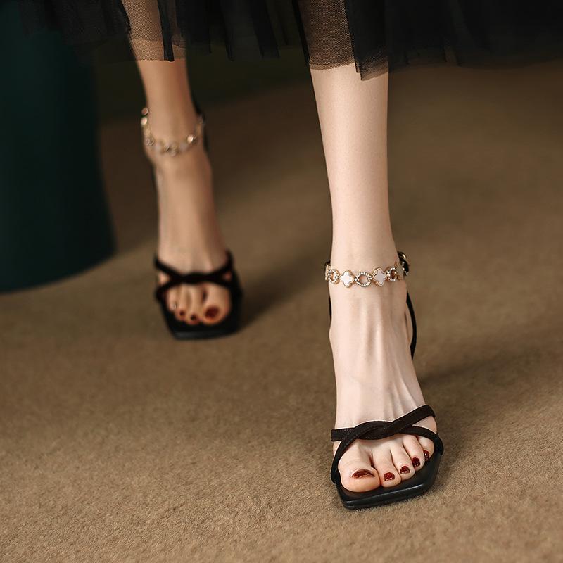 Antmvs Sandals for Women High Heel Summer Thin Ankle Straps Mental Buckle Strap Lady Sandals Elegant Fashion Concise Female Shoes