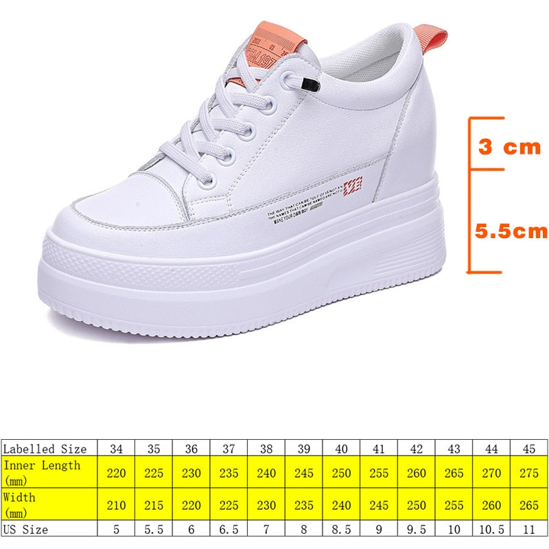 antmvs  8.5Cm Platform Wedge Sneakers Height Increased Shoes Genuine Leather For Women Spring Autumn Air Mesh Summer Shoes White