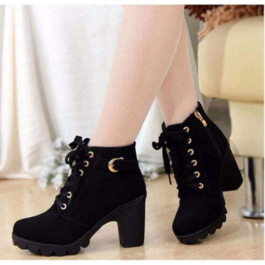 Antmvs   New Spring Winter Women Pumps Boots High Quality Lace-Up European Ladies Shoes PU High Heels Boots Fast Delivery