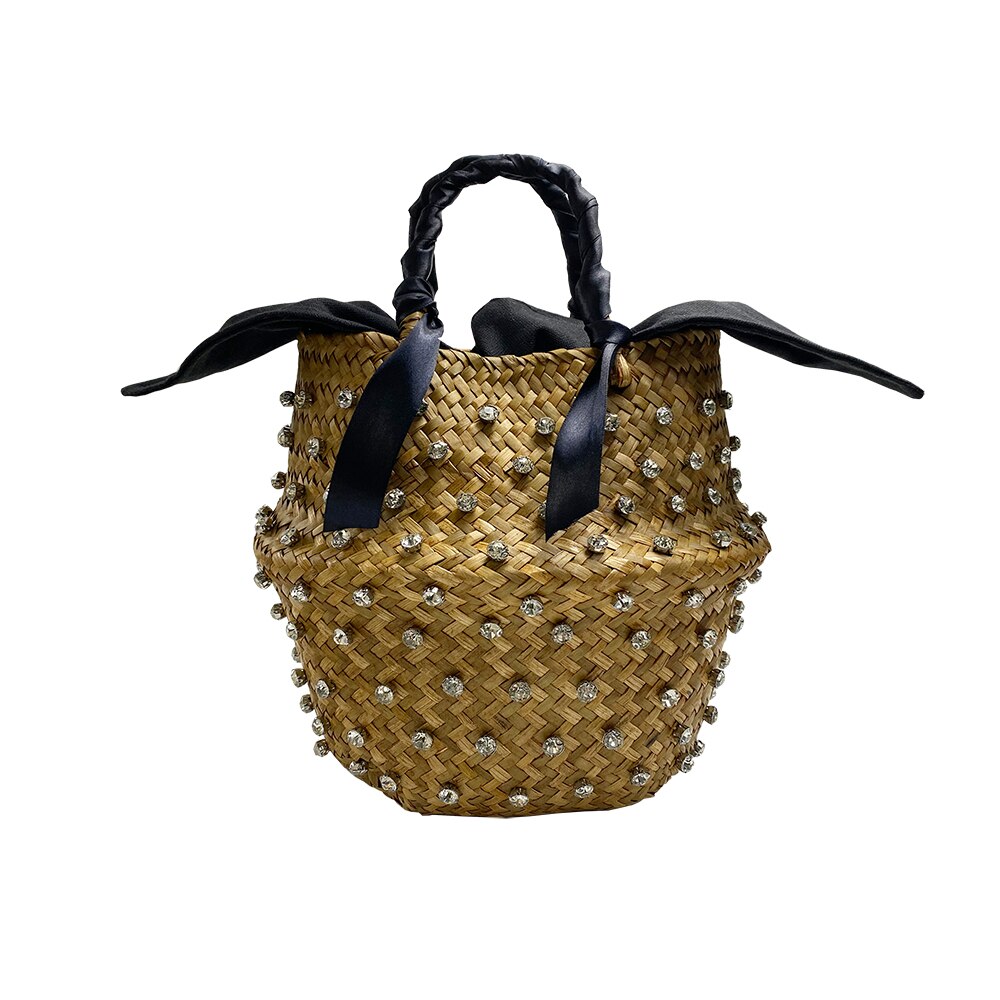 Antmvs Antmvs Handmade Sewing Holiday Fashion Crystal Woven Basket Diamond Tote Luxury Beach Resort Retro Handbag Bag Women Design Straw