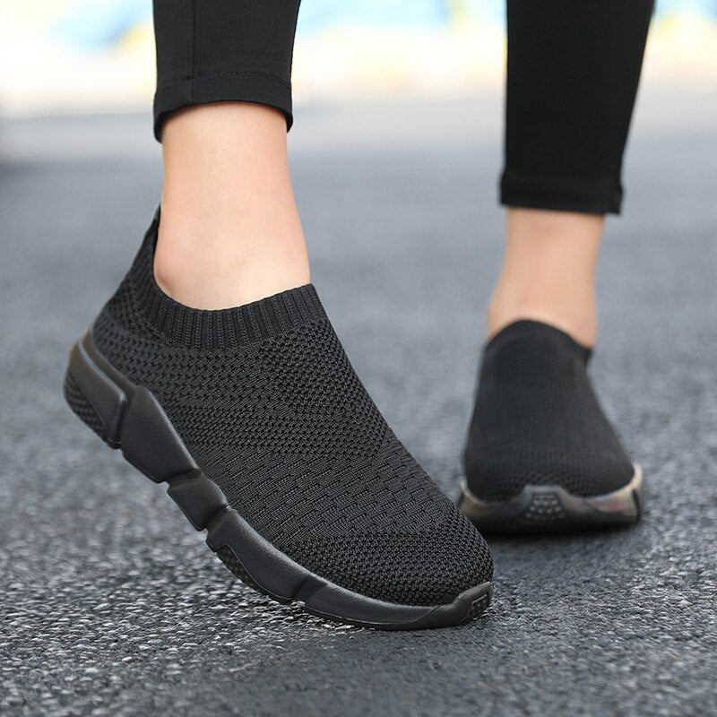 Antmvs  Mesh Women Sneakers Breathable Women Flat Shoes Lightweight Casual Shoes Ladies Lace-Up Black Couple Color Socks Shoes