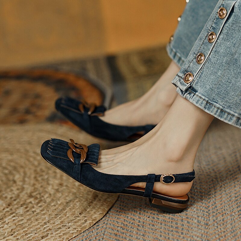 Antmvs Retro Ladies Flat Sandals Leisure Thick Heel Fashion Low-heeled Women's Shoes Summer Design Metal Decoration Female Pumps