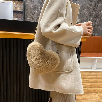 Antmvs Antmvs Fashion Women's Heart Shaped Handbags Cute Kawaii Fur Crossbody Bags Wallet Purse Fluffy Chain Strap Shoulder Bag Lady Handbags