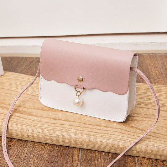 Antmvs Antmvs Fashion Simply PU Leather Crossbody Bag for Women Solid Color Shoulder Messenger Bag Lady Pendant Pearl Travel Small Handbag