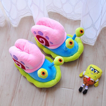 Antmvs Winter Cartoon Slippers Women Funny Cute Snail Home Plush Shoes Indoor Cozy Flat Slides Furry Warm Cotton Slipper Girl Flip Flop