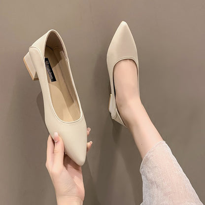 Antmvs New Fashion Exquisite Ladies Beautiful Solid Color Shallow Mouth Thick Heel Soft Sole Pointed Toe Heel Shoes Ladies High Heels