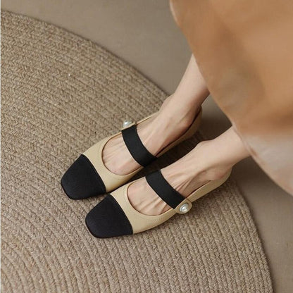 Antmvs Spring New Ladies Single Shoes Shallow Mouth Color Matching Women's Pumps Classic Pearl Fashionable One-line Belt Female Shoes