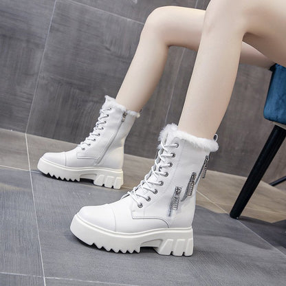 Antmvs Ankle Boots For Women  New Brand Snow Boots Fashion Warm Winter Boots Women Solid Square Heel Shoes Woman Thigh High Boots