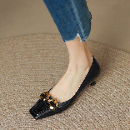 Antmvs Retro Ladies Pumps Square Head Metal Buckle Women's Single Shoes New Fashion Cat Heel Shallow Mouth Female Mid Heels Shoes