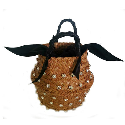 Antmvs Antmvs Handmade Sewing Holiday Fashion Crystal Woven Basket Diamond Tote Luxury Beach Resort Retro Handbag Bag Women Design Straw