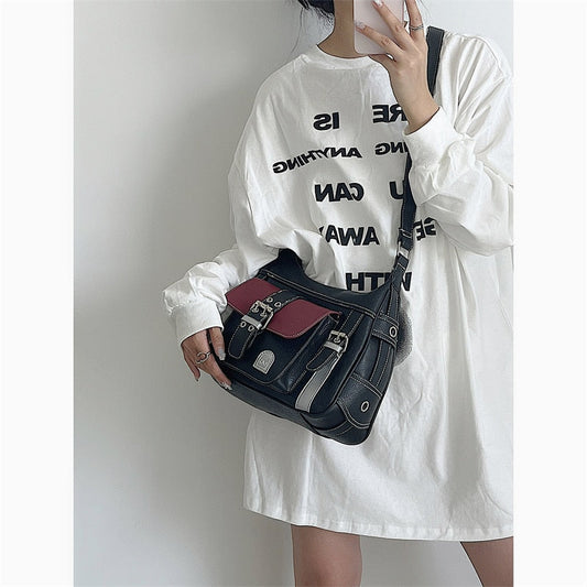 Antmvs Antmvs  Y2K Vintage High Quality PU Leather Shoulder Bag tote Women's Hip hop Messenger Bag Large Capacity Handbag Commuter Bag Female