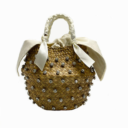 Antmvs Antmvs Handmade Sewing Holiday Fashion Crystal Woven Basket Diamond Tote Luxury Beach Resort Retro Handbag Bag Women Design Straw