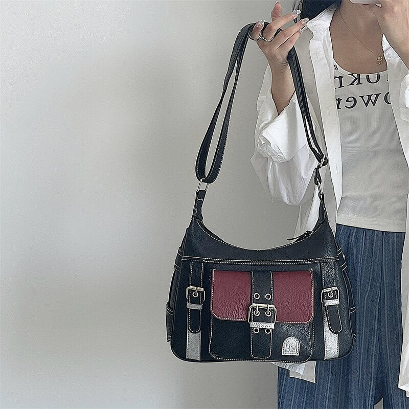 Antmvs Antmvs  Y2K Vintage High Quality PU Leather Shoulder Bag tote Women's Hip hop Messenger Bag Large Capacity Handbag Commuter Bag Female