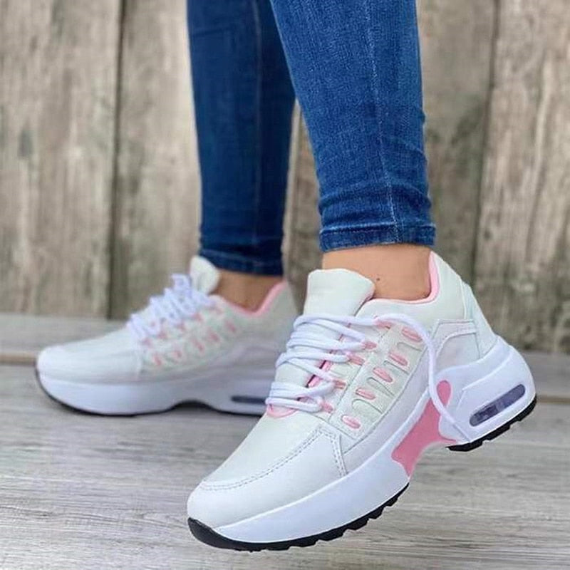 Antmvs  Women Sports Sneakers Leisure Mesh Breathable Mixed Color Ladies Shoes Female Flat Platform Round Toe Height Increasing Footwear