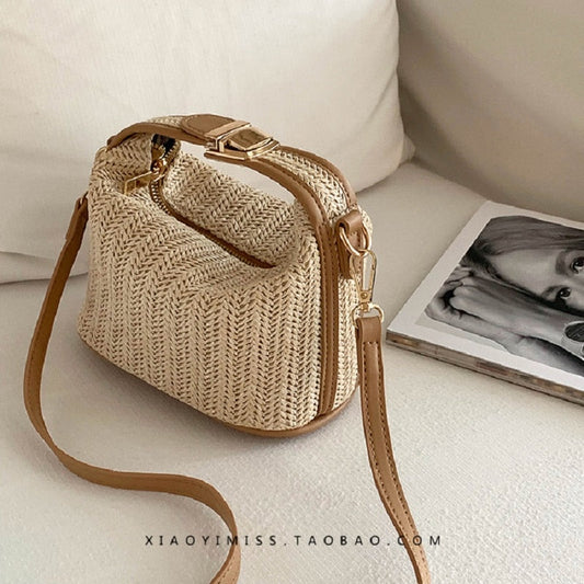 Antmvs Antmvs Woven Beige Grass Crossbody Bag Boho-chic Handbag Crochet Straw Shoulder Bag Summer Beach Bag Women Makeup Bag Travel Bag