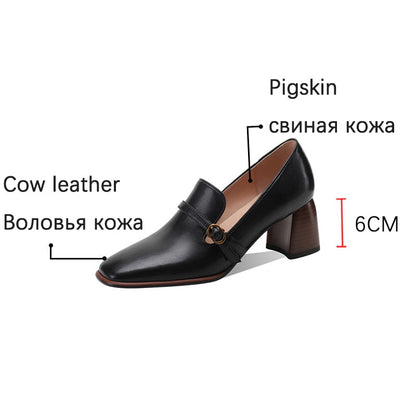 Antmvs  New Genuine Leather Women's Shoes LEISURE Shallow Pumps Spring/Autumn Square Toe Chunky Heel Shoes Woman Zapatos De Mujer