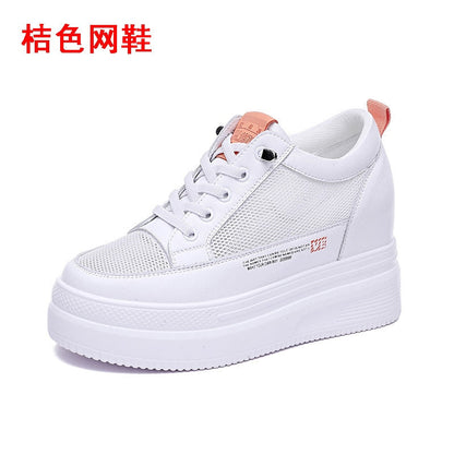 antmvs  8.5Cm Platform Wedge Sneakers Height Increased Shoes Genuine Leather For Women Spring Autumn Air Mesh Summer Shoes White