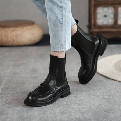 Antmvs Antmvs  Autumn Winter New Chelsea Boots High Quality Casual Round Toe Women's Boots Slip-On Heel Ankle Boots Handmade Women Shoes