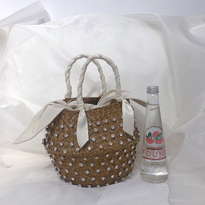 Antmvs Antmvs Handmade Sewing Holiday Fashion Crystal Woven Basket Diamond Tote Luxury Beach Resort Retro Handbag Bag Women Design Straw